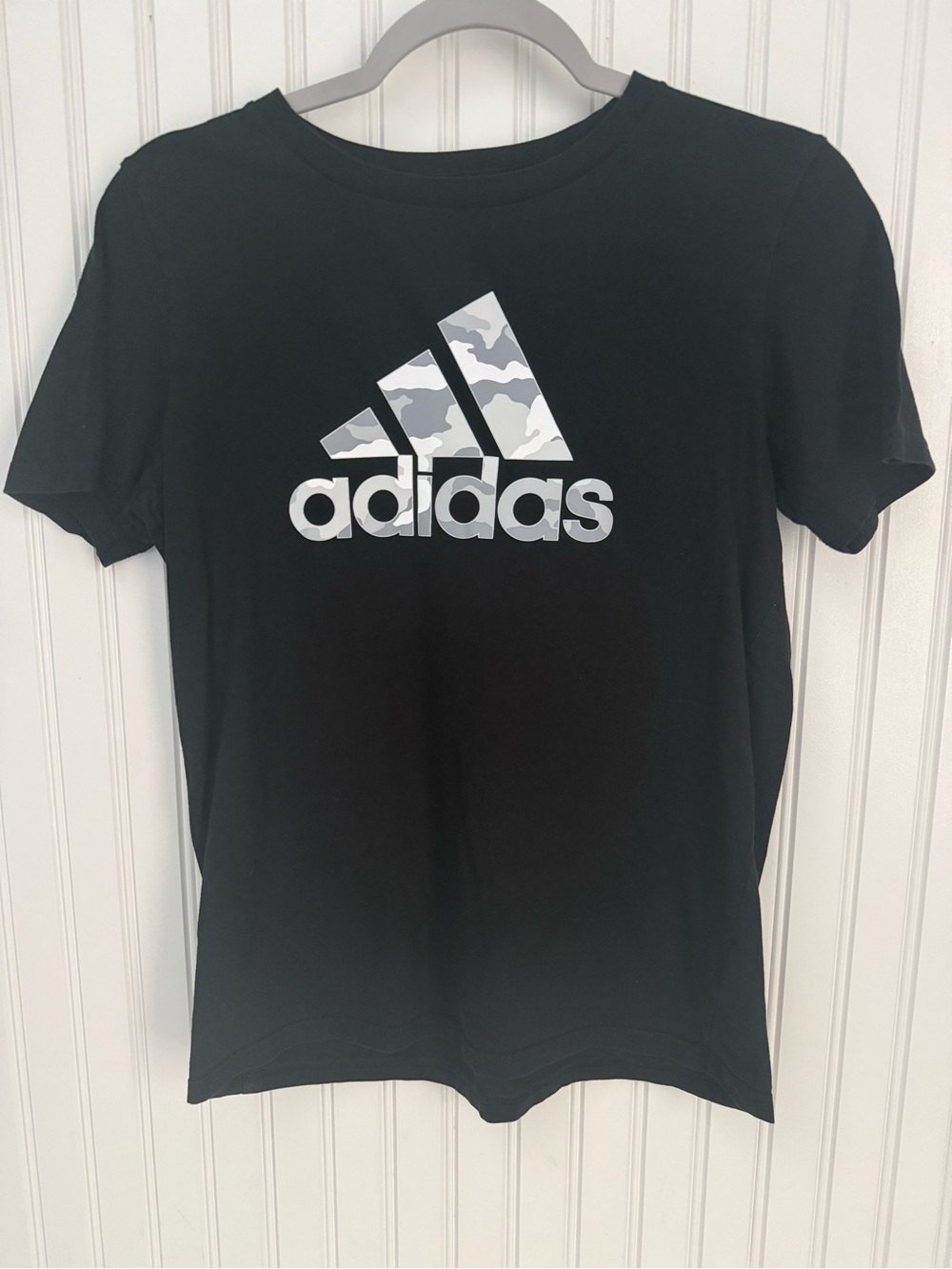 Adidas Black Tee with Gray Camo Logo